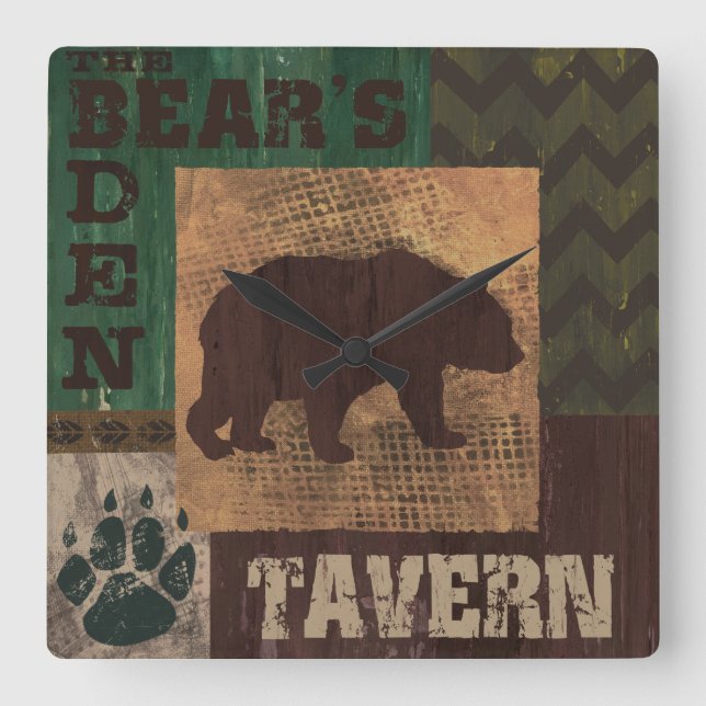 Relógio Quadrado Bloqueio Russo do Urso do Estilo de Lodge (Frente)