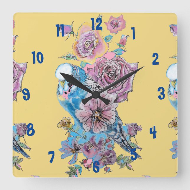 Relógio Quadrado Blue Budget Watercolor Yellow Womans Office Clock (Frente)