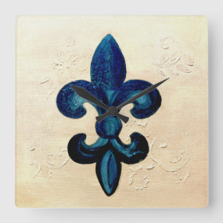 Relógio Quadrado Blue Fleur de Lis