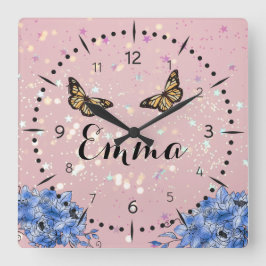 Relógio Quadrado Blue Floral bouquet in the blooming garden