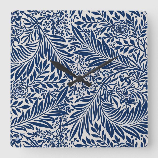 Relógio Quadrado blue floral pattern with diverse leaves & blossoms (Frente)