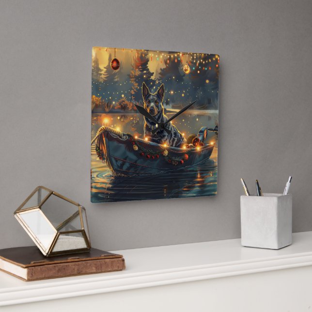 Relógio Quadrado Blue Heeler Natal Festivo Viagem (Escritório)