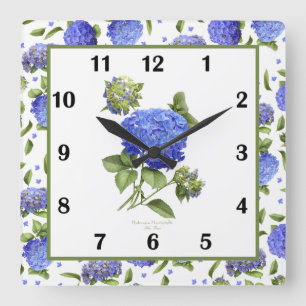 Relógio Quadrado Blue Hydrangea Botanical Art Square Wall Clock