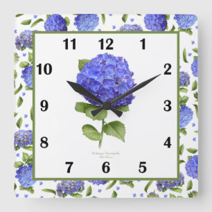 Relógio Quadrado Blue Hydrangea Botanical Art Square Wall Clock
