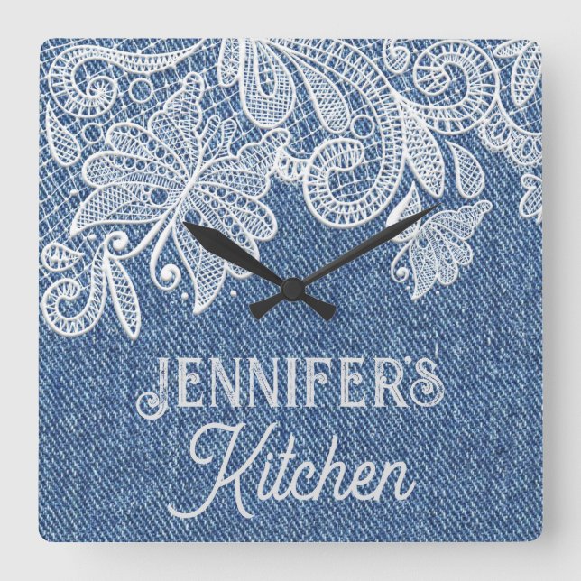 Relógio Quadrado Blue Jean Kitchen Wall Clock (Frente)