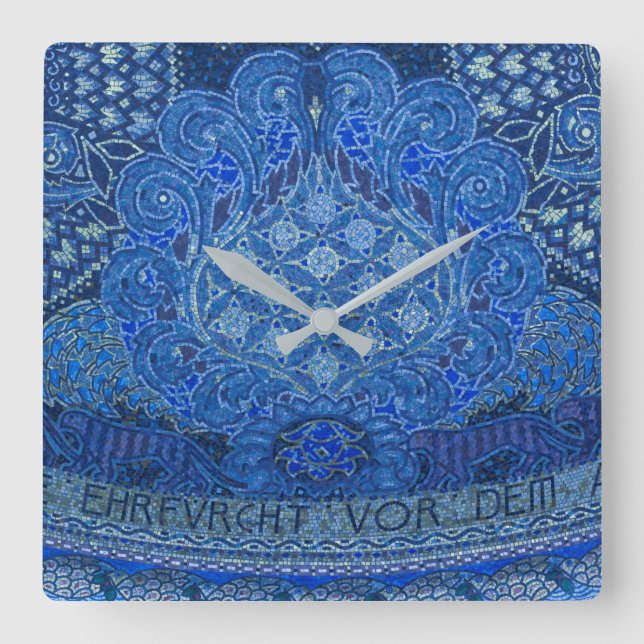 Relógio Quadrado Blue Mosaic Detail, Alemanha (Frente)