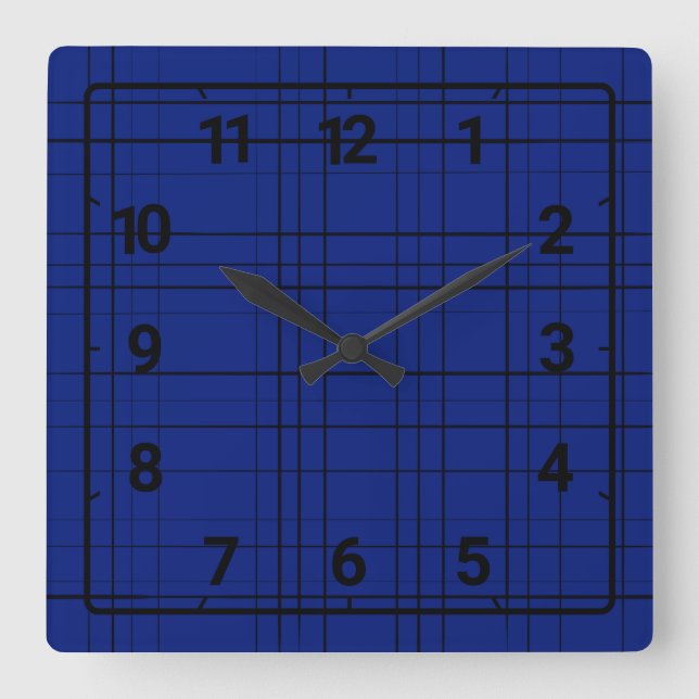 Relógio Quadrado Blue plaid pattern (Frente)