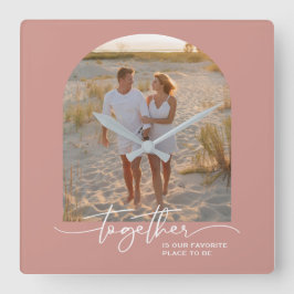 Relógio Quadrado Blush Pink Together Typography Couple Valentine