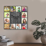 Relógio Quadrado Boas coisas acontecem na madeira de 12 Cinzas foto<br><div class="desc">Relógio de fotos para avós com 12 das suas fotos favoritas. Crie sua própria colagem de fotos no estilo grade e adicione os nomes dos netos (2 a 8 nomes parecem melhores). A citação diz "coisas boas acontecem na vovó". A design é escrita à mão e com tipografia branca numa...</div>