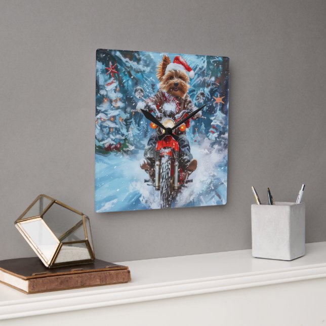 Relógio Quadrado Boewer Terrier Dog Dirigindo Motocicleta Natal (Escritório)