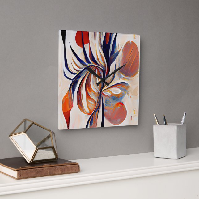 Relógio Quadrado Boho Modern Abstrato Trabalho de arte (Escritório)