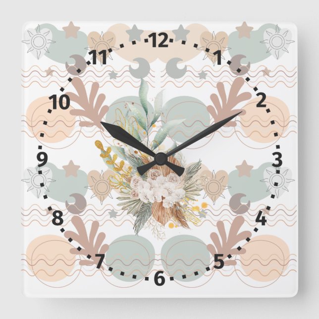 Relógio Quadrado Boho modern geometric wallpaper (Frente)