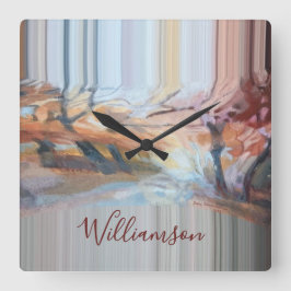 Relógio Quadrado Boho Personalizado Aquarela Árvores de Outono List
