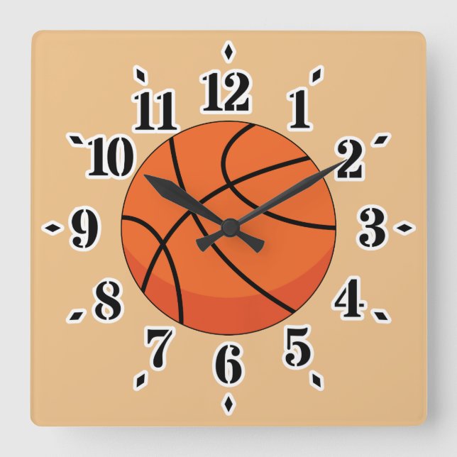 Relógio Quadrado Bola de Basquete de Cartoon (Frente)