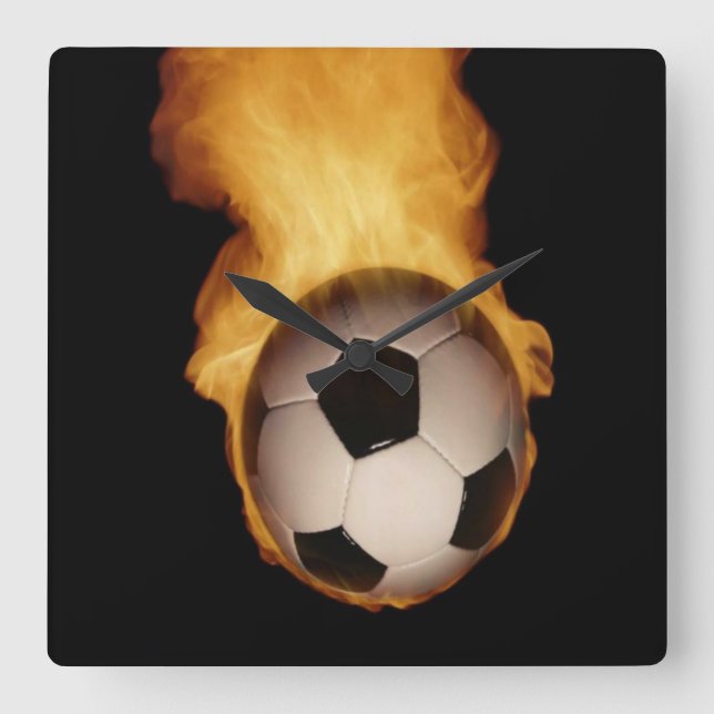 Relógio Quadrado Bola de futebol no cadeado da parede de fogo (Frente)