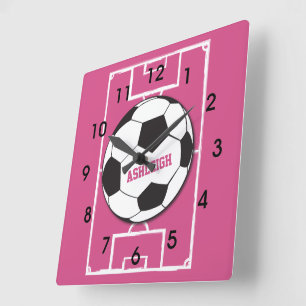 Relógio Quadrado Bola de Futebol Personalizada e Rosa de Campo