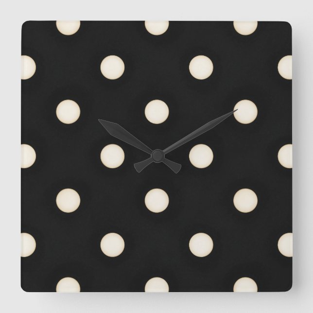 Relógio Quadrado Bolinhas brancas antigas em preto em relevo (Frente)