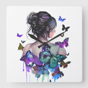 RELÓGIO QUADRADO BONITA MULHER DE COR DE ÁGUA COM BORBOLHAS