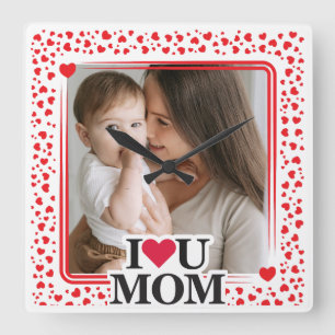 Relógio Quadrado BONITO CORAÇÃO EU AMO VOCÊ Dia de as mães MÃE.