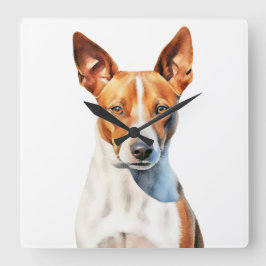 RELÓGIO QUADRADO BONITO E BRANCO BASENJI DOG