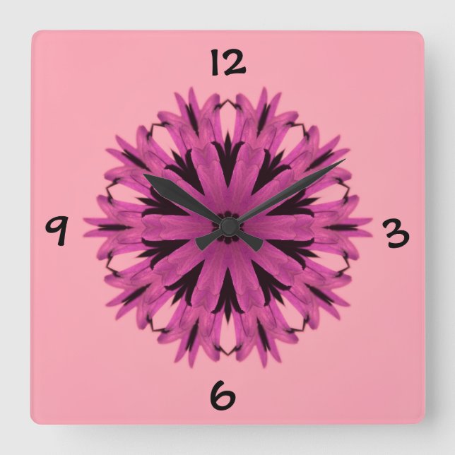 Relógio Quadrado Bonito em Rosa (Frente)
