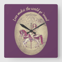 Relógio Quadrado Bonito ilustração e citação do Carrossel Roxo