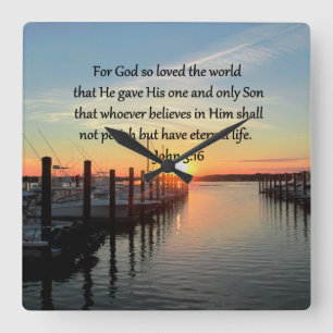 RELÓGIO QUADRADO BONITO JOHN 3:16 SUNSET PHOTO DESIGN