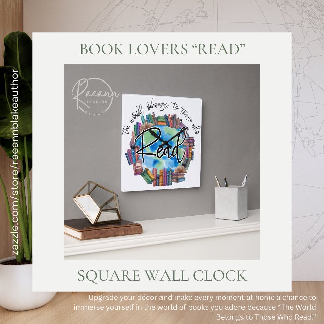 Relógio Quadrado Book Lovers "Read" Square Acrylic Wall Clock (Criador carregado)