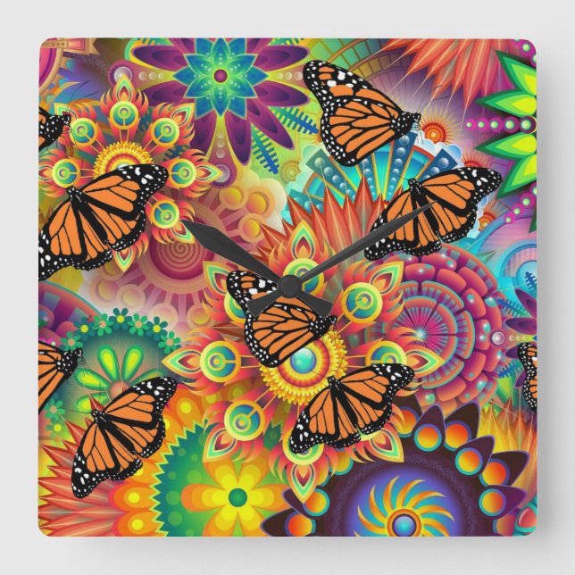 Relógio Quadrado Borboleta (Frente)