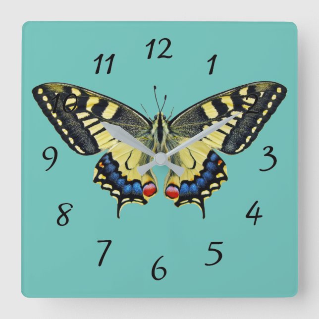 Relógio Quadrado Borboleta amarela e preta      (Frente)