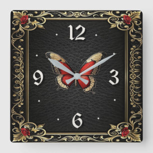 Relógio Quadrado Borboleta Art Déco