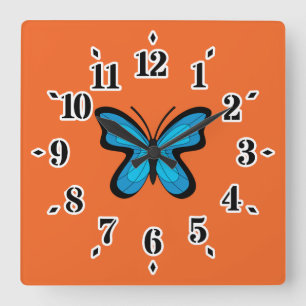Relógio Quadrado Borboleta Azul