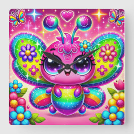 Relógio Quadrado Borboleta Esmagadora do Arco-Íris