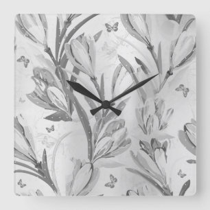 Relógio Quadrado Borboleta monocromática floral de Graden das