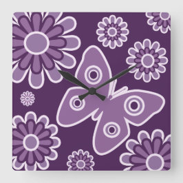 Relógio Quadrado Borboleta-Primavera Roxo E Lavanda Moderna