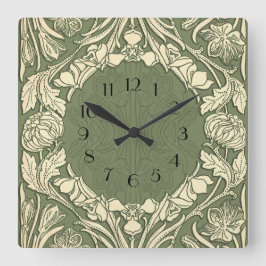 Relógio Quadrado Borda Floral Art Nouveau
