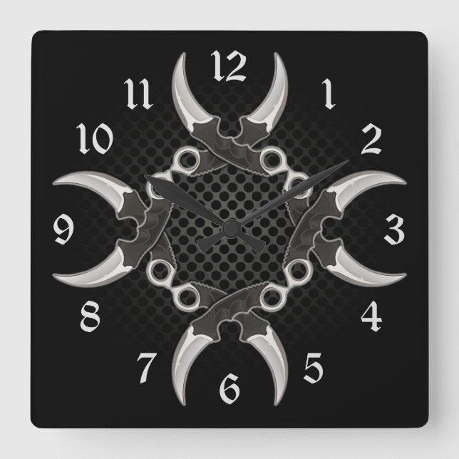 Relógio Quadrado Bordas cortadas lâminas curvas (Frente)