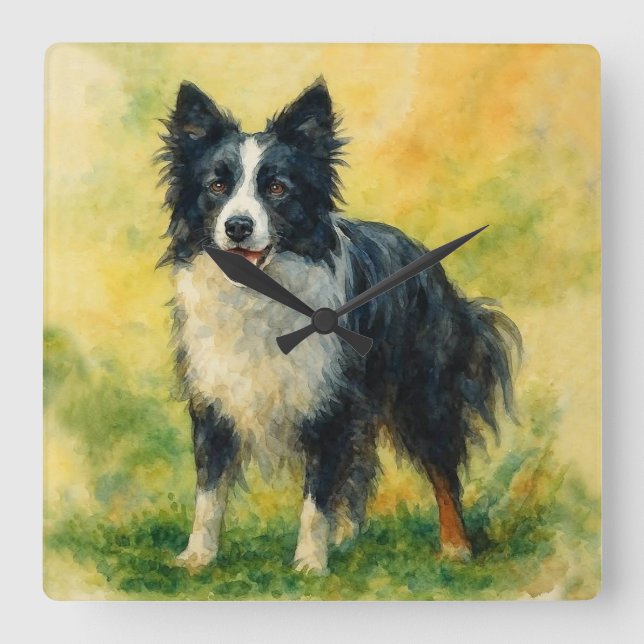 Relógio Quadrado Border Collie (Frente)