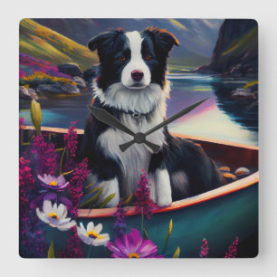 Relógio Quadrado Border Collie num Remo: Uma Aventura Cênica