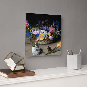 Relógio Quadrado Bosschaert Flower Ainda A Vida Insetos Arte Holand