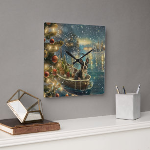 Relógio Quadrado Boston Terrier Christmas Fesage Voyage