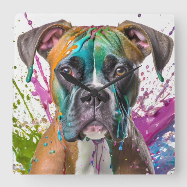 Relógio Quadrado Boxer Dog (Frente)