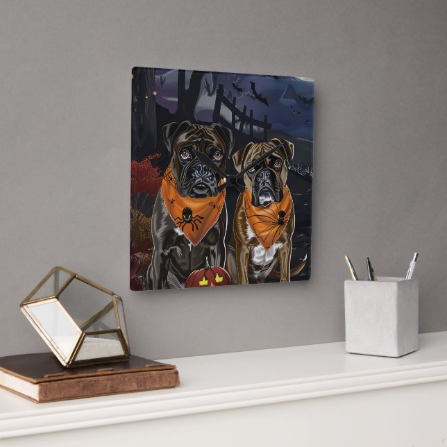 Relógio Quadrado Boxer Halloween Spooky (Escritório)