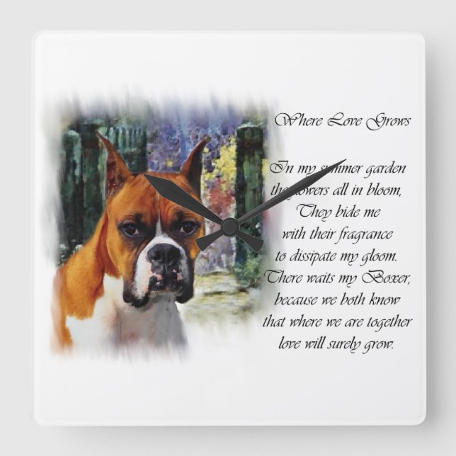 Relógio Quadrado Boxer Oferece Onde O Amor Cresce (Frente)
