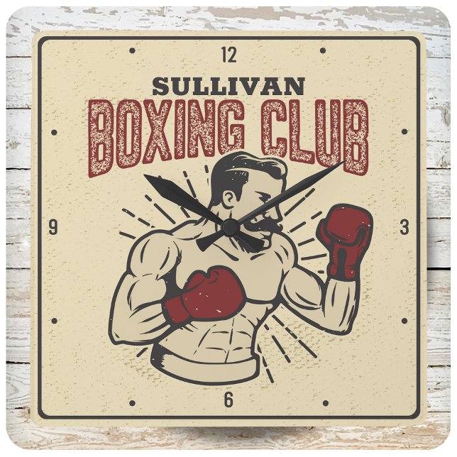 Relógio Quadrado Boxer Personalizado Retro Prizefighter BoxClub (Criador carregado)