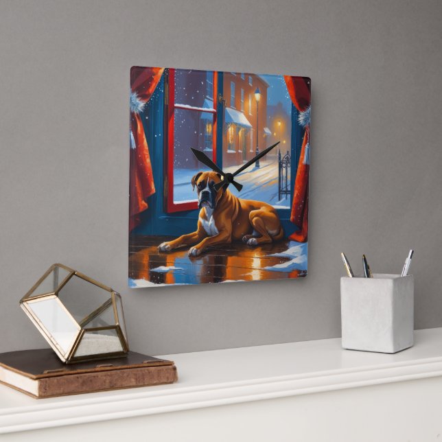 Relógio Quadrado Boxer with Christmas Lights Holiday (Escritório)