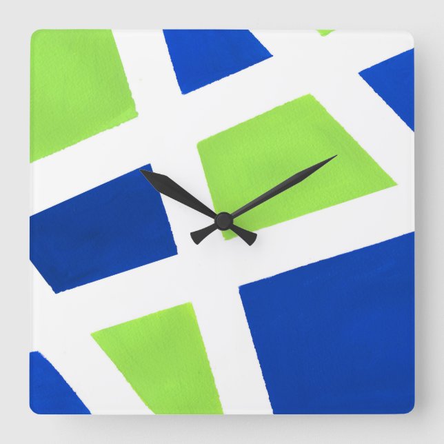 Relógio Quadrado 'Branco azul Geometric do limão (Frente)