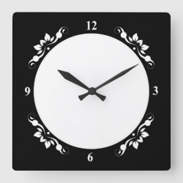 Relógio Quadrado Branco com Rosto Decorativo Preto Personalizar Art
