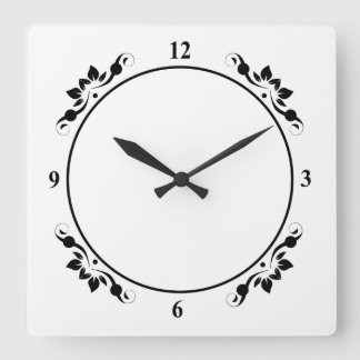 Relógio Quadrado Branco decorativo com rosto preto personalize a ar
