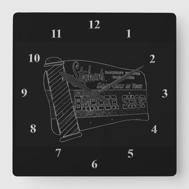 Relógio Quadrado Branco preto de Pólo do barbeiro do sinal do (Frente)